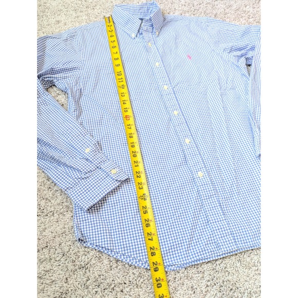 Polo Ralph Lauren Oxford Gingham Shirt Mens L Slim Fit Light Blue Office Casual - Picture 5 of 7